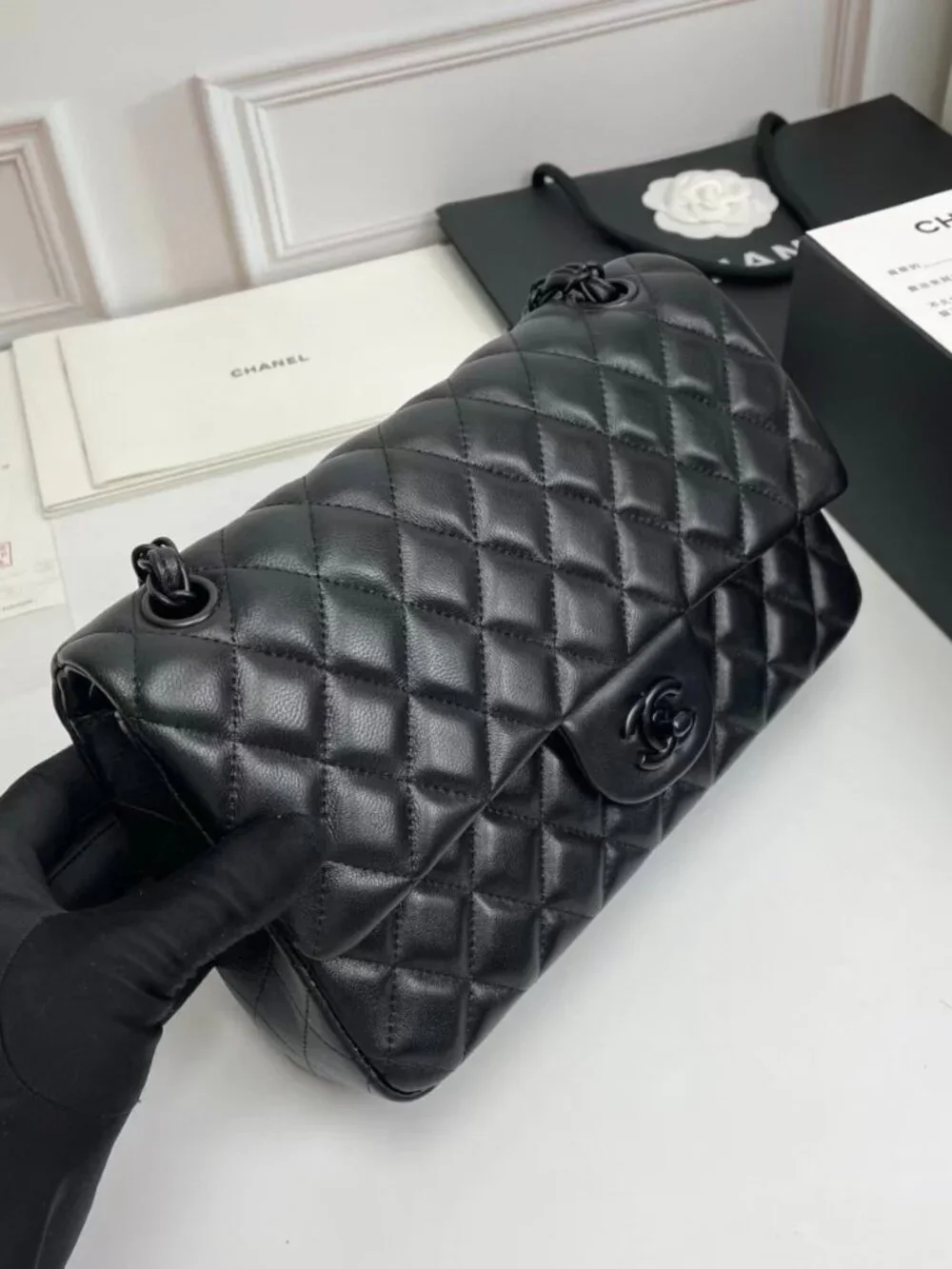 Chanel Classic Flap Quilted Black Leather Black Tone Chain Shoulder Bag - Picture 7 of 9